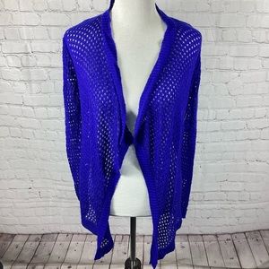 NWT Say What Mesh Open Weave Waterfall Cardigan Women’s Size Small Electric Blue